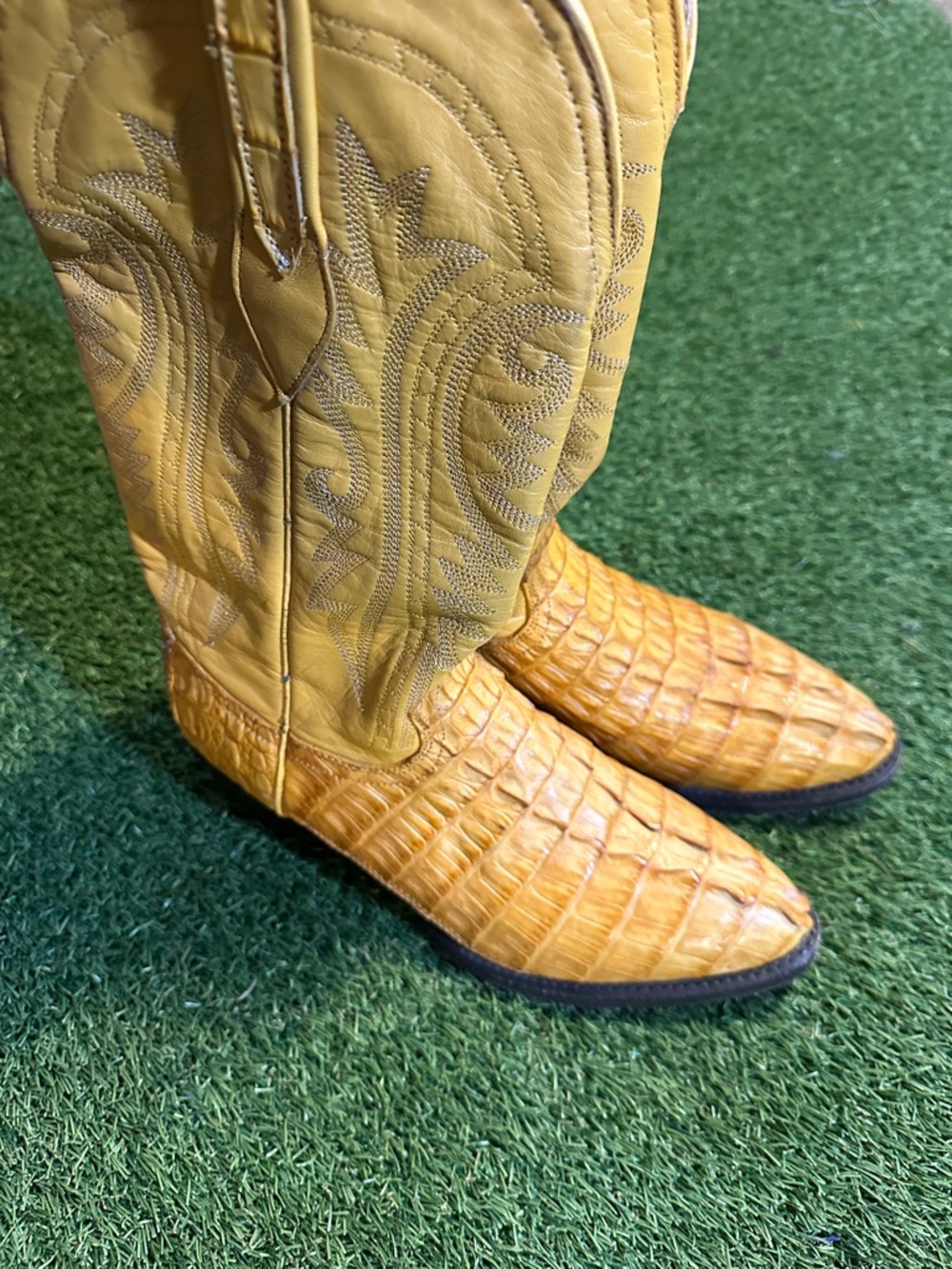 RARE Corral Womens Genuine Caiman Yellow Gold Embossed Western Boots 6.5 EE